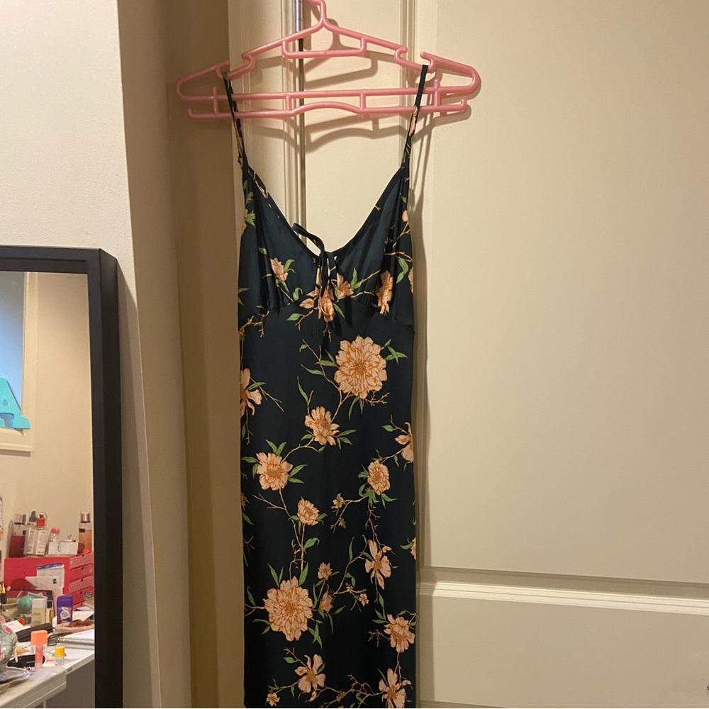 Urban Outfitters dark green dress with pink peonies